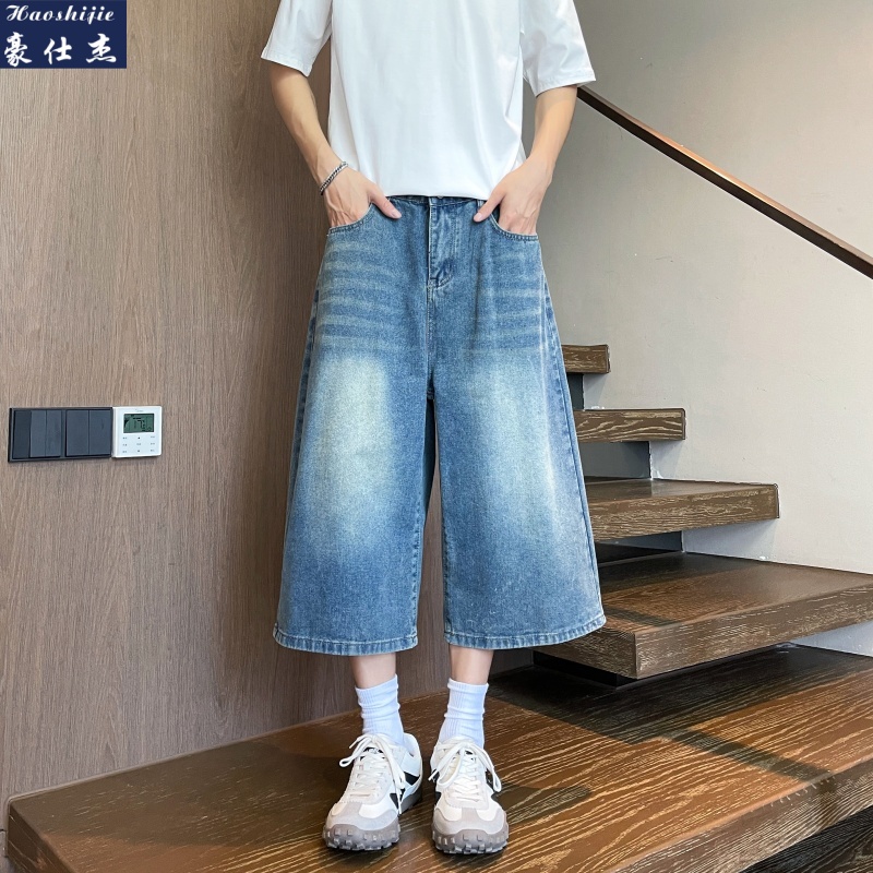 13669184.《柔软舒适》夏季新款青少年男士休闲宽松牛仔七分裤