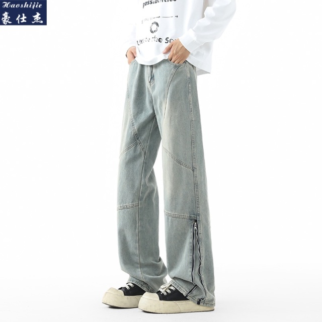 13669181.《百搭潮流》春夏季新款潮流百搭青少年男士牛仔裤休闲阔腿裤