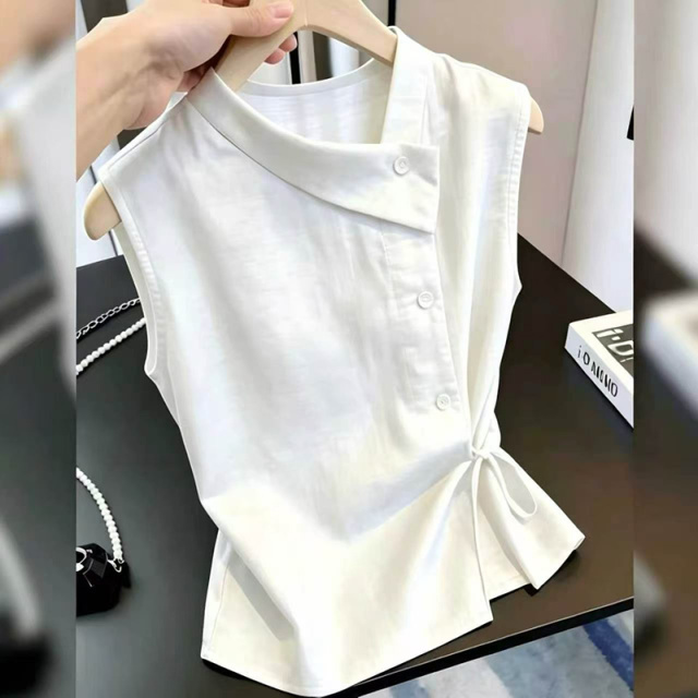 13668806.【功佑】设计感收腰显瘦无袖衬衫