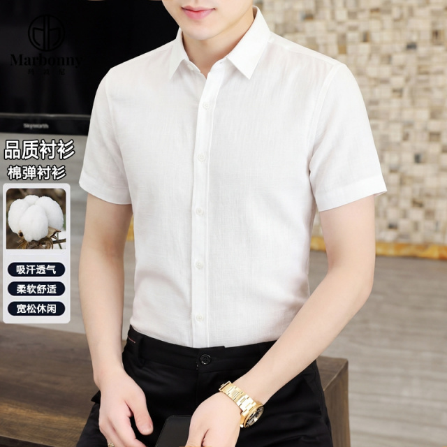 13670708.新款夏季男式棉弹条纹宽松版休闲短袖衬衫