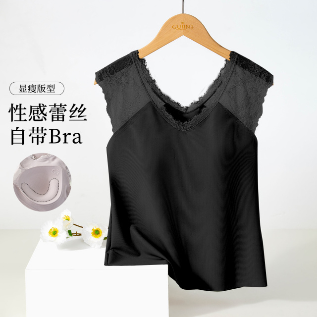 13670413.【性感蕾丝】夏新薄款女士打底T恤透气修身显瘦内搭小飞袖可外穿