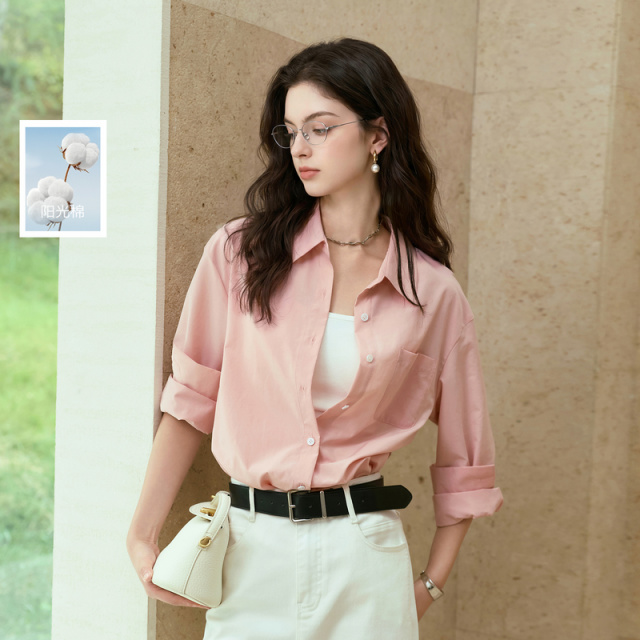 13671199.三彩丽雪leisure2026秋季新款上衣翻领长袖衬衣中长宽松小衫外搭
