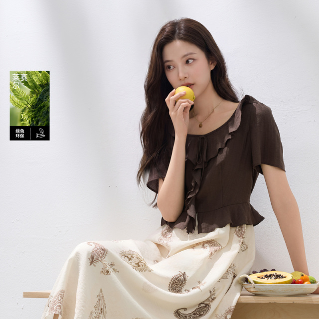 13671214.【莱赛尔亚麻】三彩若潮大码女装2026夏季新款假两件连衣裙微胖MM