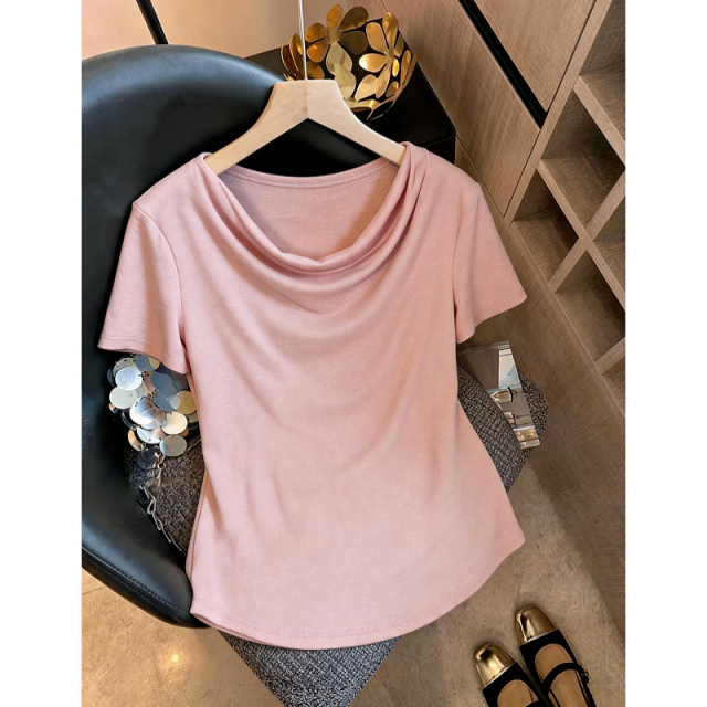 13671138.瑞品集团JEANS【含绵羊毛莱赛尔】夏季垂感荡领短袖弹力显瘦气质小个子女式t恤