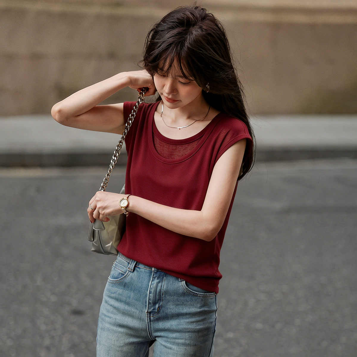 13671116.【舒爽莱赛尔】夏季日常简约风基础圆领短袖显瘦休闲通勤女式t恤