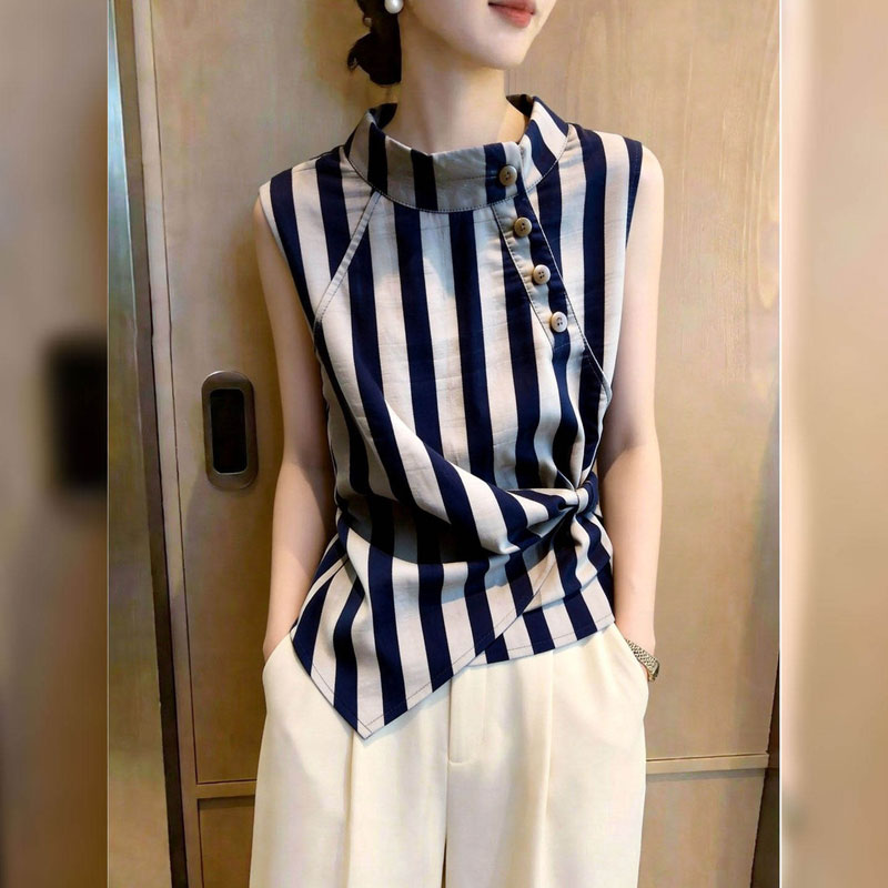13672351.丹芙娅2026年夏季新品女条纹上衣简约精致时尚利落日常随性简约漂亮