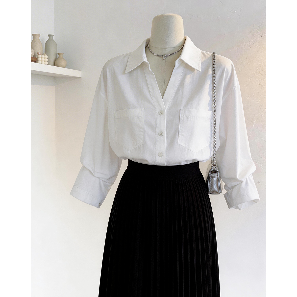 13671141.瑞品集团JEANS【轻柔云氧棉】夏季通勤风polo领立裁收腰小个子衬衫女高级感