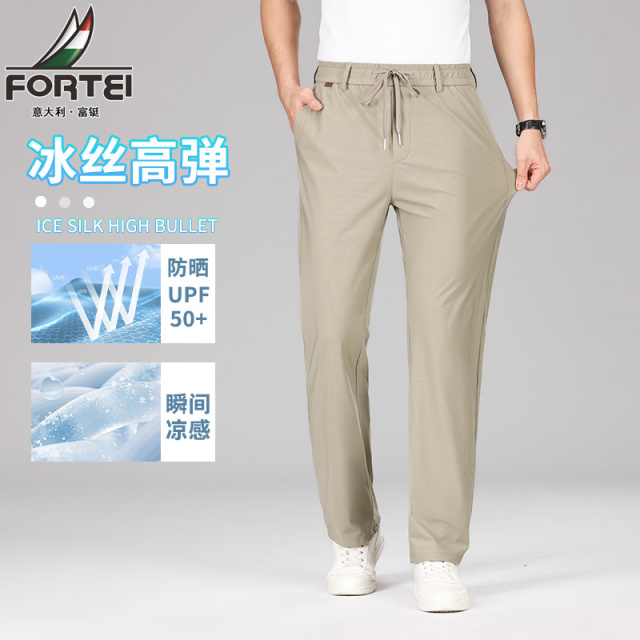 13674089.富铤休闲裤男夏季锦氨冰感舒适抽绳运动裤男士宽松百搭休闲直筒裤