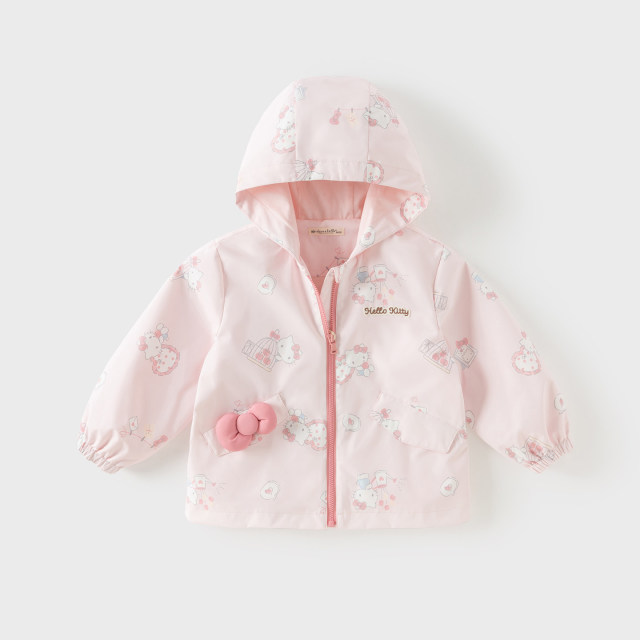 13673330.Hello kitty联名戴维贝拉女童防水透湿外套秋装新款宝宝上衣