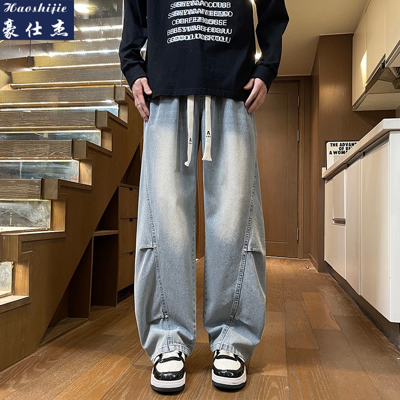 13673341.《休闲舒适》夏季浅色薄款宽松直筒潮流舒适透气青少年牛仔裤
