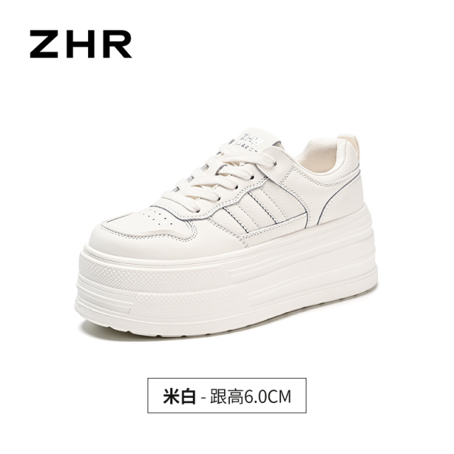 13675320.【ZHR则则】厚底小白鞋圆头系带厚底女鞋[PU]
