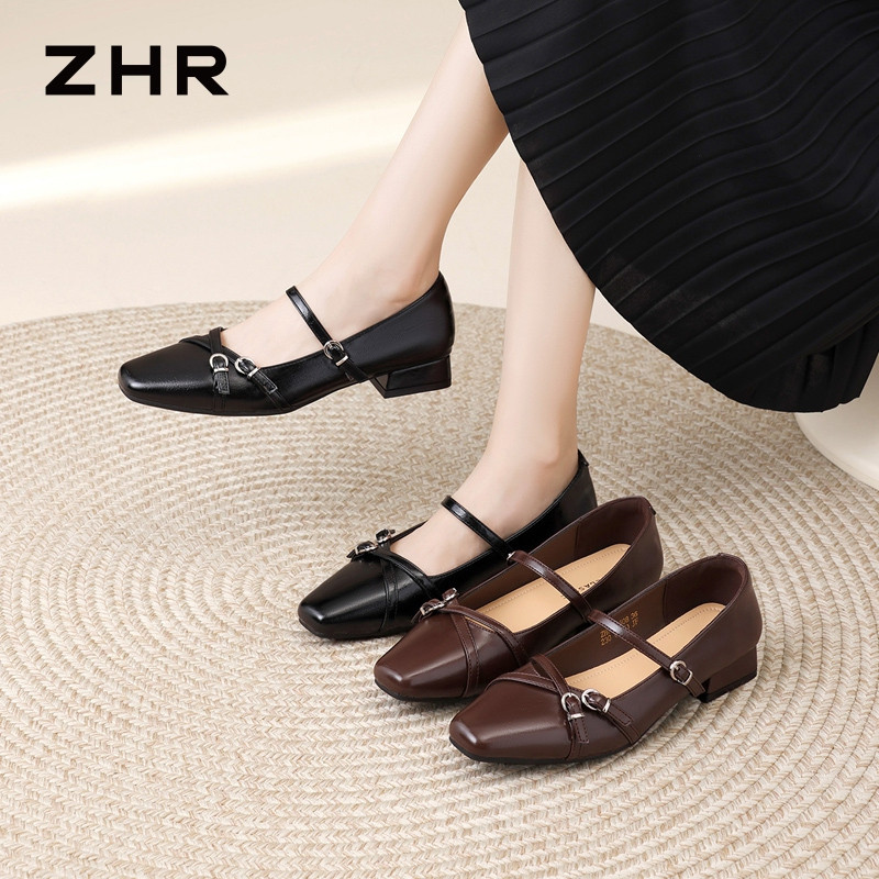 13675321.【ZHR则则】粗跟玛丽珍鞋方头搭扣粗跟女鞋[PU]
