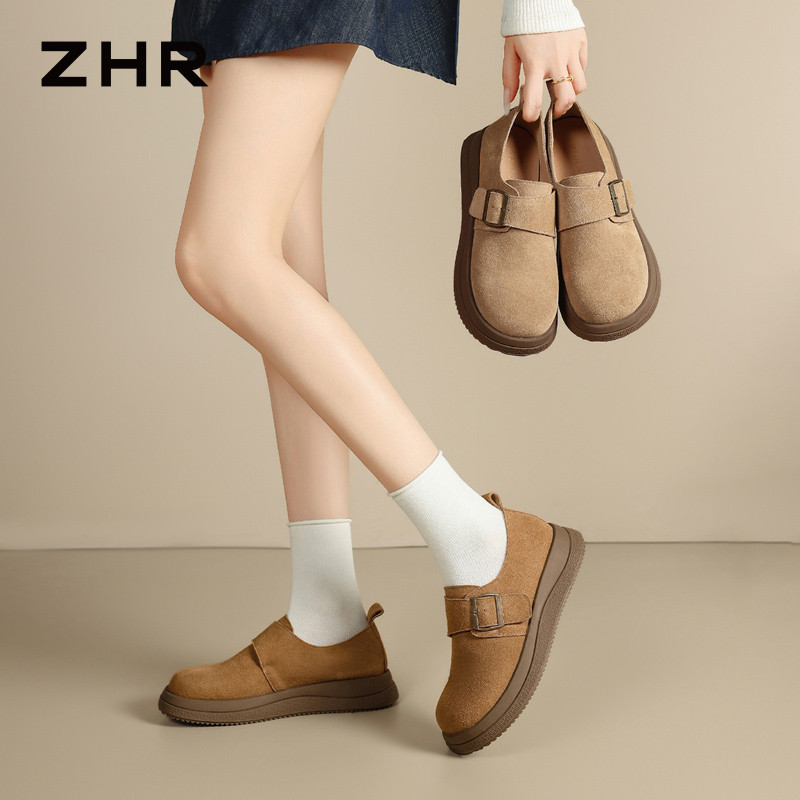 13675357.【ZHR则则】勃肯鞋圆头套脚厚底女鞋[牛剖层绒面革]