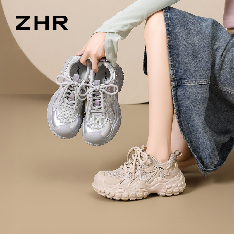 13675318.【ZHR则则】户外休闲鞋圆头系带厚底女鞋[PU+网布]