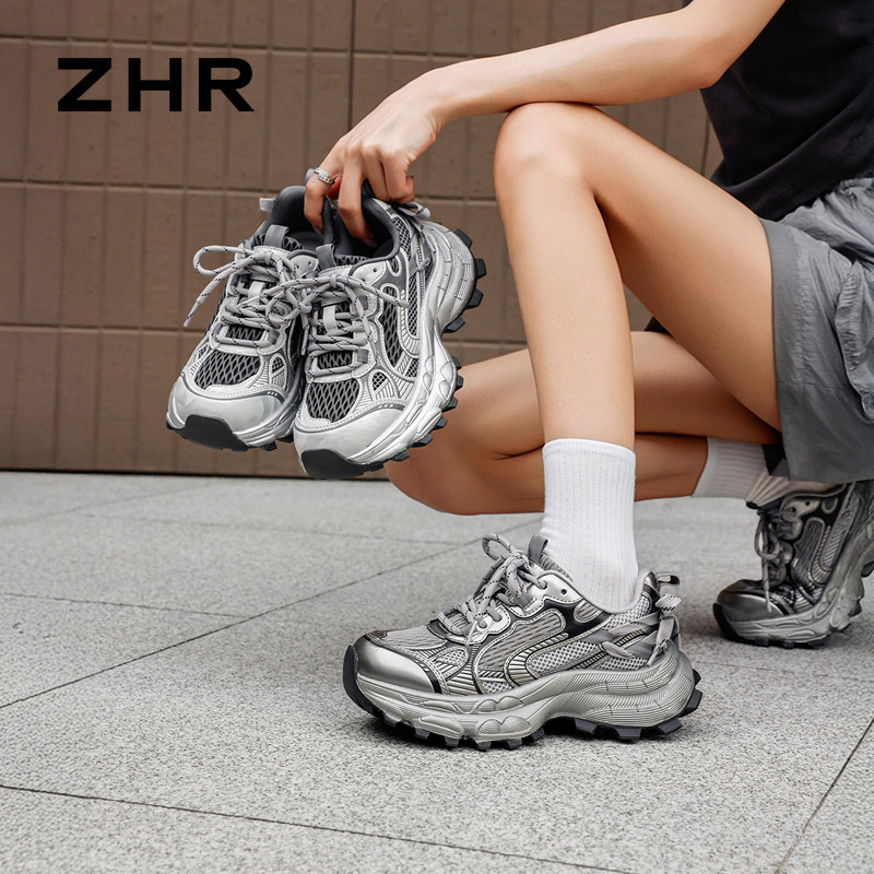 13675371.【ZHR则则】老爹鞋圆头系带厚底女鞋[超纤+网布]