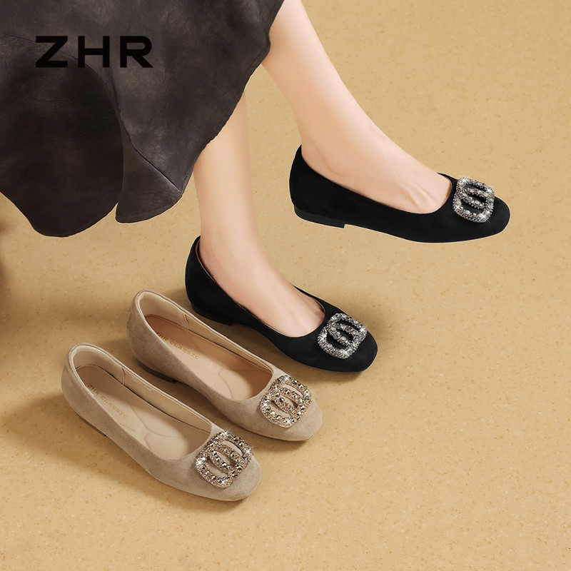 13675383.【ZHR则则】平底浅口圆头套脚粗跟女鞋[羊京绒]
