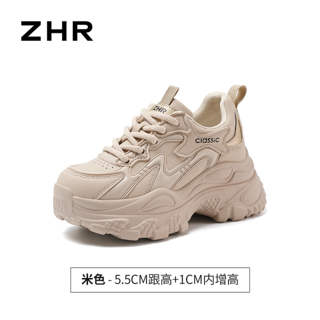 13675348.【ZHR则则】老爹鞋圆头系带厚底女鞋[PU+PVC]