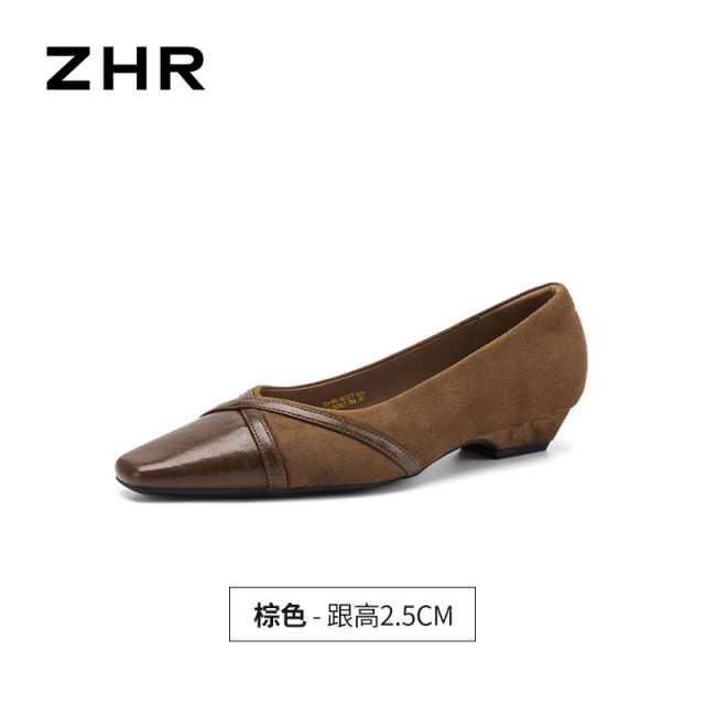 13675339.【ZHR则则】粗跟浅口方头套脚平底女鞋[羊京绒+PU]
