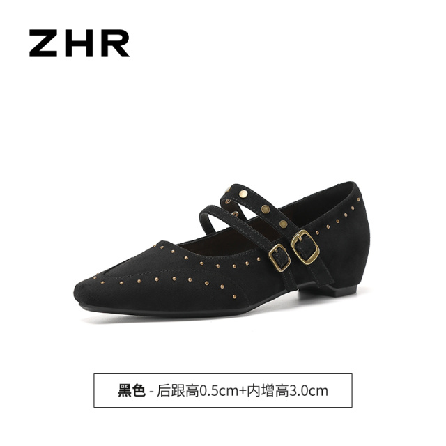 13675322.【ZHR则则】平底玛丽珍鞋尖头搭扣内增高女鞋[羊京绒]
