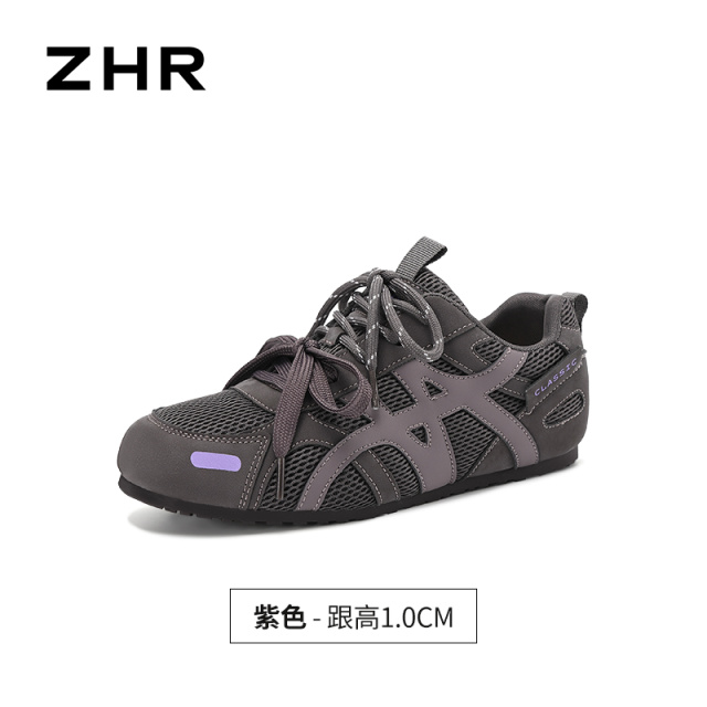 13675317.【ZHR则则】薄底德训鞋圆头系带平底女鞋[PU+网布]