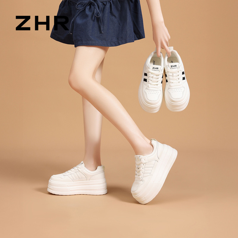 13675320.【ZHR则则】厚底小白鞋圆头系带厚底女鞋[PU]