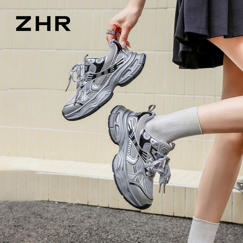 13675333.【ZHR则则】老爹鞋圆头系带厚底女鞋[超纤+网布]