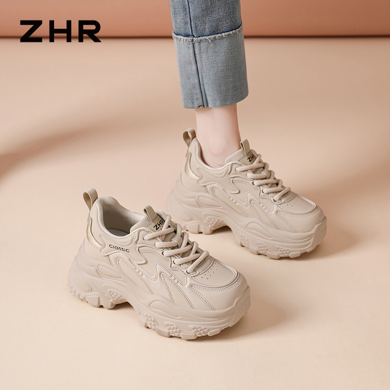 13675348.【ZHR则则】老爹鞋圆头系带厚底女鞋[PU+PVC]
