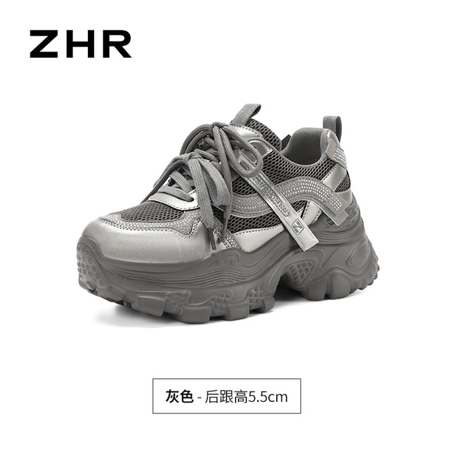 13675375.【ZHR则则】老爹鞋圆头系带厚底女鞋[超纤+网布]