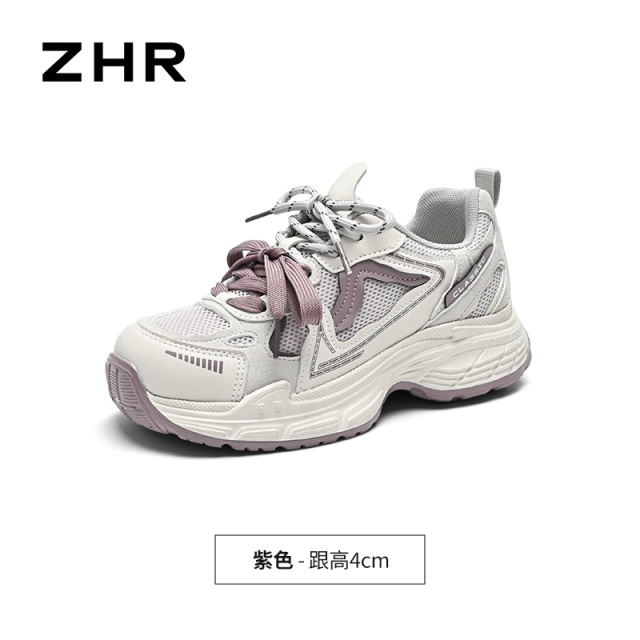 13675334.【ZHR则则】老爹鞋圆头系带厚底女鞋[PU+网布]