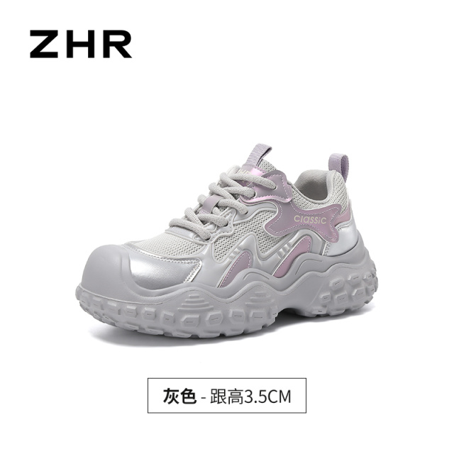 13675318.【ZHR则则】户外休闲鞋圆头系带厚底女鞋[PU+网布]