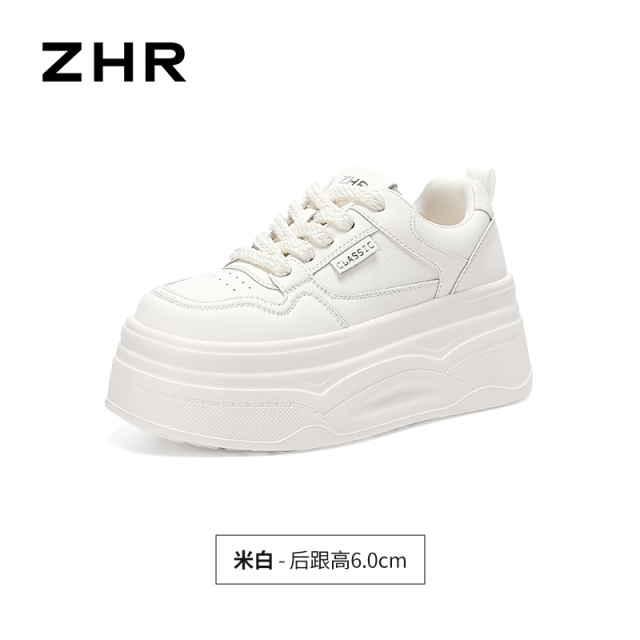 13675328.【ZHR则则】厚底小白鞋圆头系带厚底女鞋[PU]