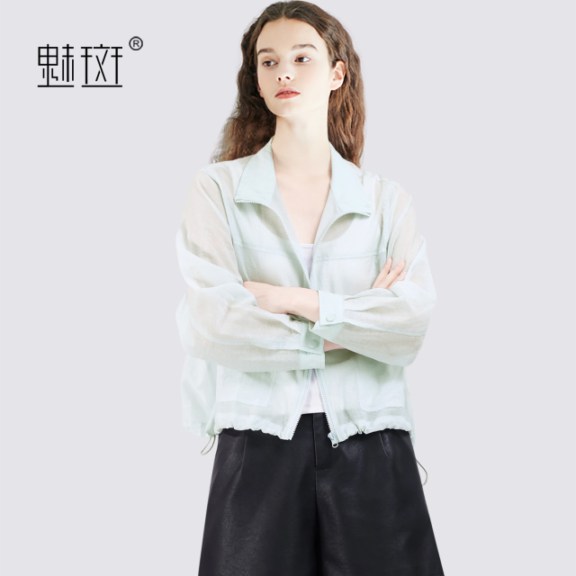 13674339.魅斑立领宽松天丝棉短外套短款防晒衣
