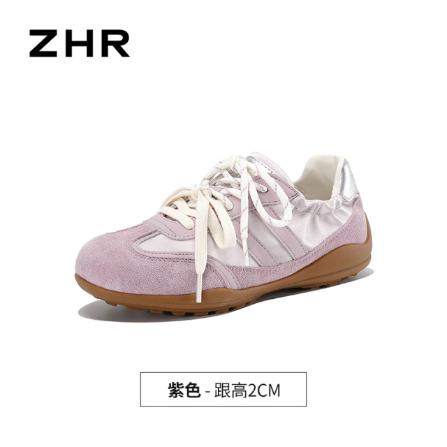 13844498.【ZHR则则】薄底德训鞋圆头系带厚底女鞋[布料+头层猪皮+超纤]