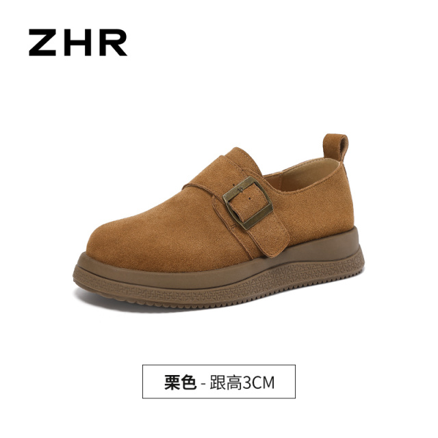 13675357.【ZHR则则】勃肯鞋圆头套脚厚底女鞋[牛剖层绒面革]