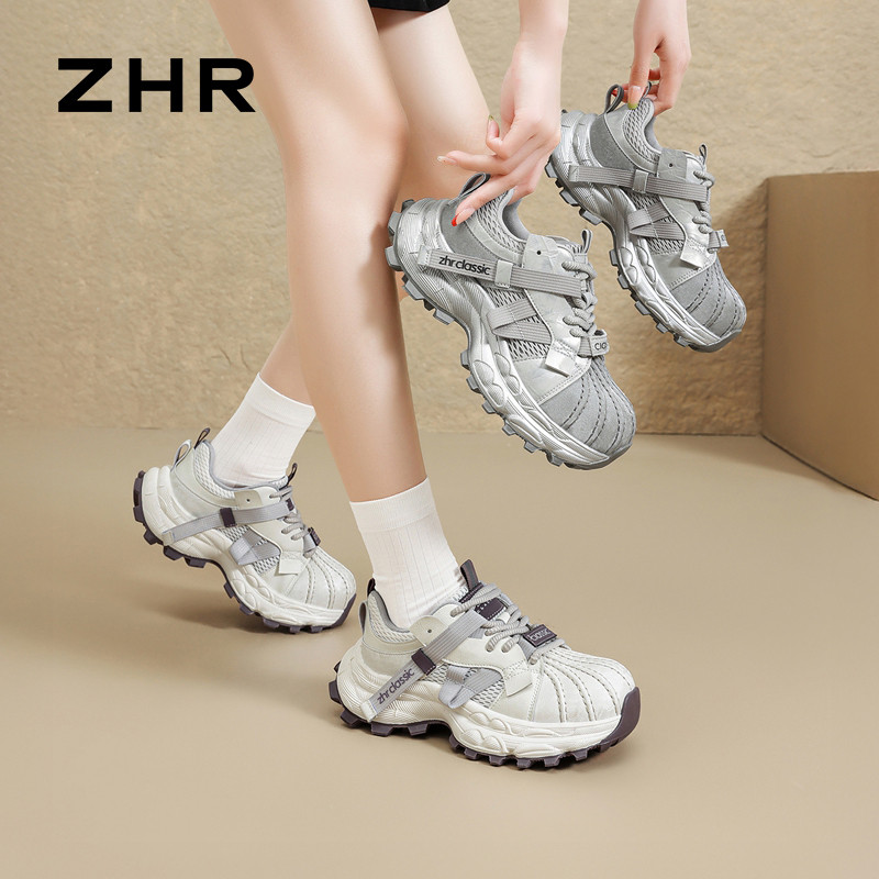 13675316.【ZHR则则】老爹鞋圆头系带厚底女鞋[超纤+网布+织带]