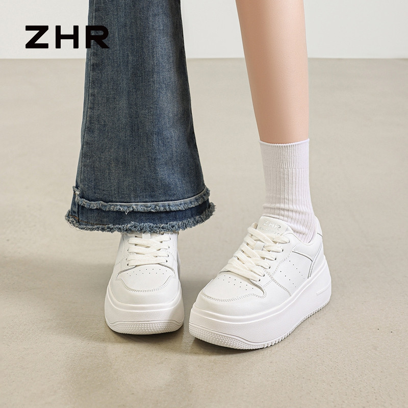 13844582.【ZHR则则】厚底小白鞋系带圆头厚底女鞋[超纤]