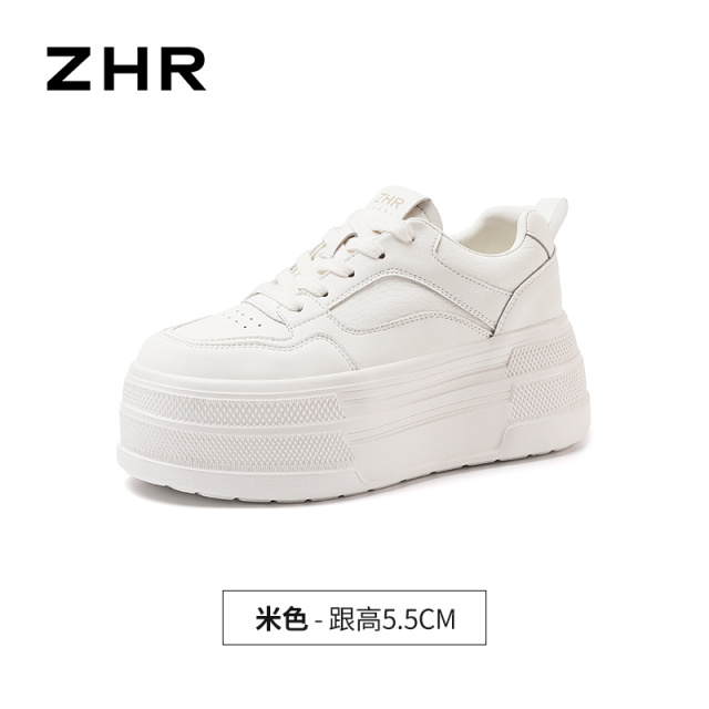 13675381.【ZHR则则】厚底小白鞋圆头系带厚底女鞋[PU]