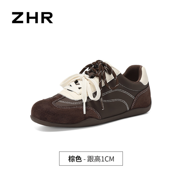 13675372.【ZHR则则】薄底德训鞋圆头系带平底女鞋[PU+猪巴戈+超纤]