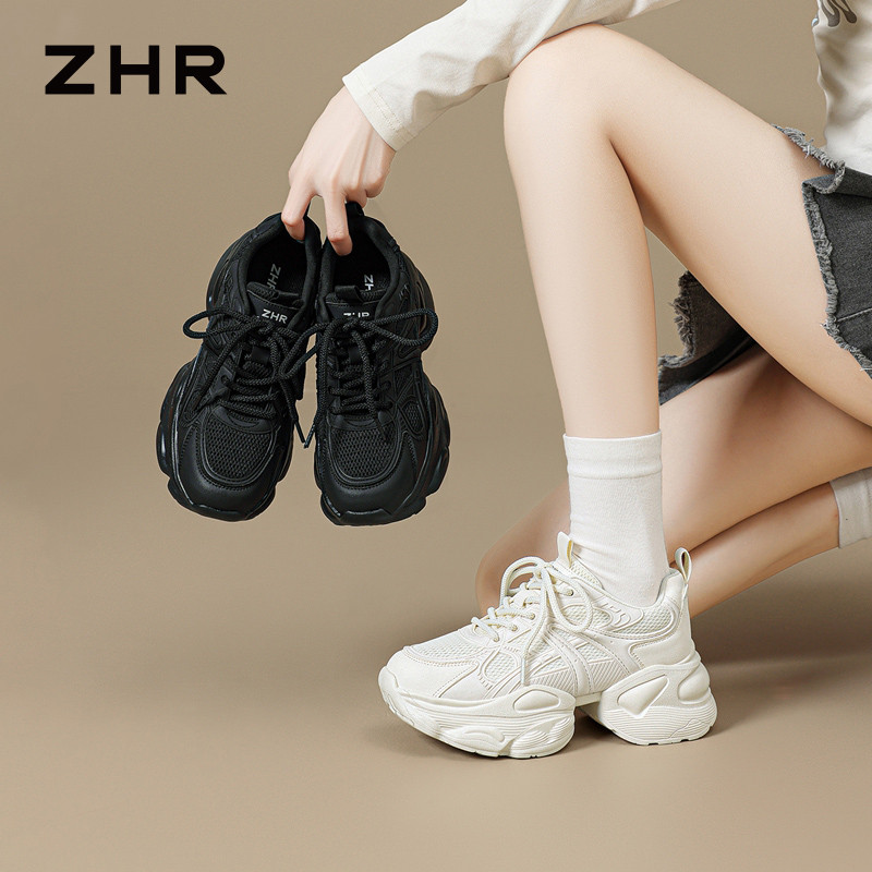 13675324.【ZHR则则】老爹鞋圆头系带厚底女鞋[KPU+网布+PU]