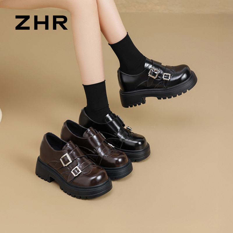13675355.【ZHR则则】深口单鞋圆头魔术贴厚底女鞋[PU]