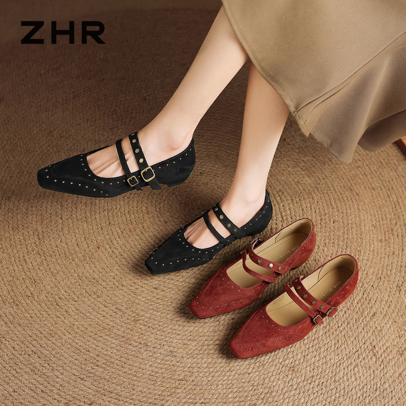 13675322.【ZHR则则】平底玛丽珍鞋尖头搭扣内增高女鞋[羊京绒]
