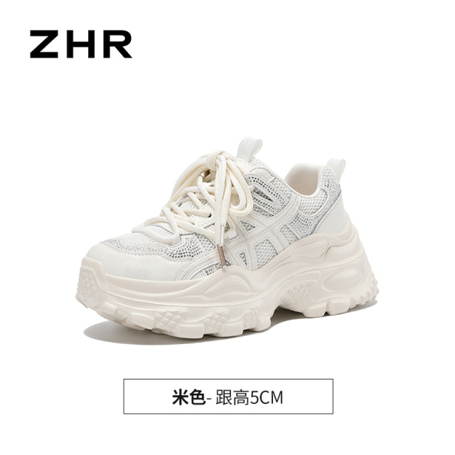 13675337.【ZHR则则】老爹鞋圆头系带厚底女鞋[PU+网布]