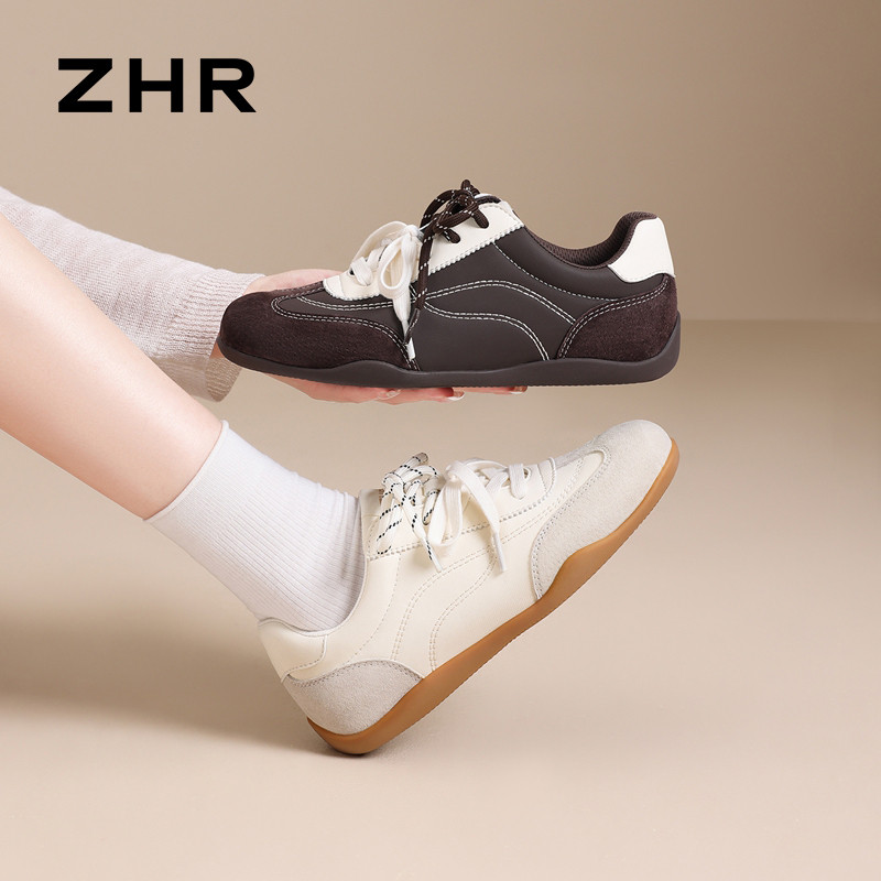 13675372.【ZHR则则】薄底德训鞋圆头系带平底女鞋[PU+猪巴戈+超纤]