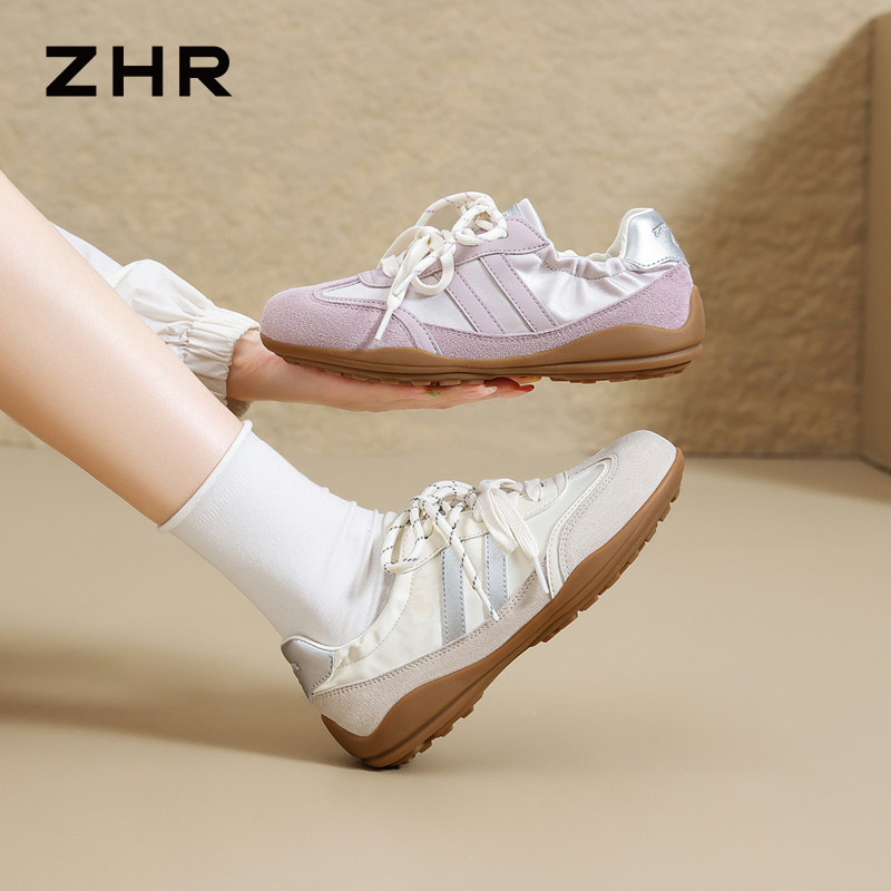 13844498.【ZHR则则】薄底德训鞋圆头系带厚底女鞋[布料+头层猪皮+超纤]
