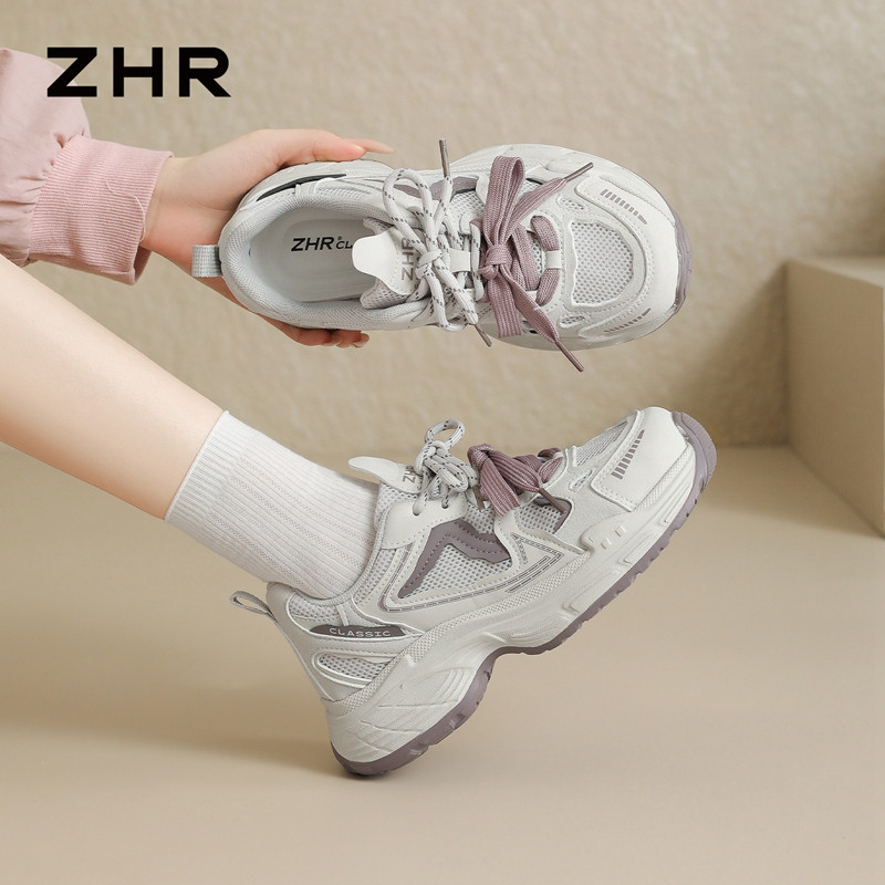 13675334.【ZHR则则】老爹鞋圆头系带厚底女鞋[PU+网布]