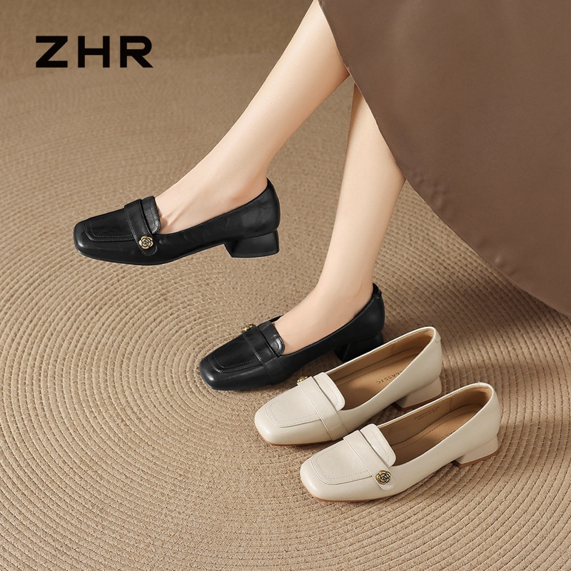13675367.【ZHR则则】粗跟乐福鞋圆头套脚粗跟女鞋[PU]