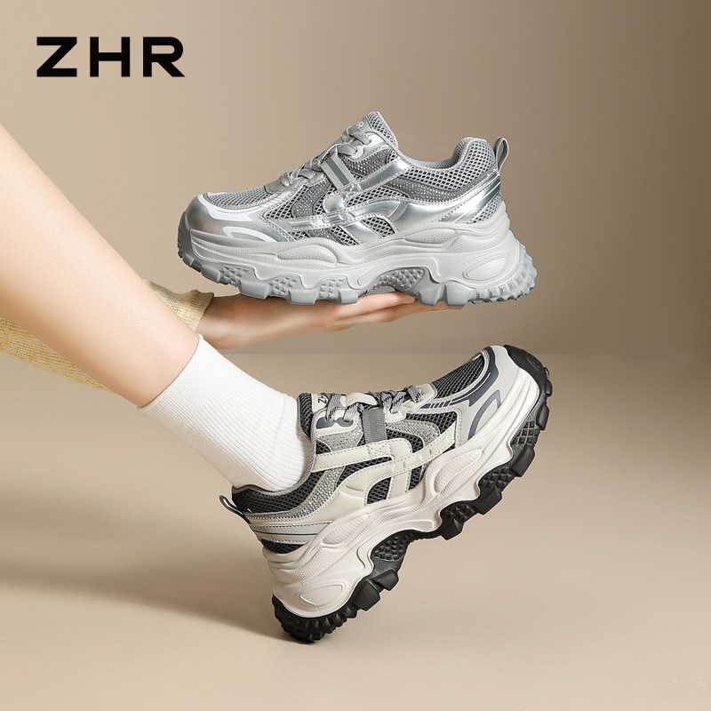 13675340.【ZHR则则】老爹鞋圆头系带厚底女鞋[超纤+网布]