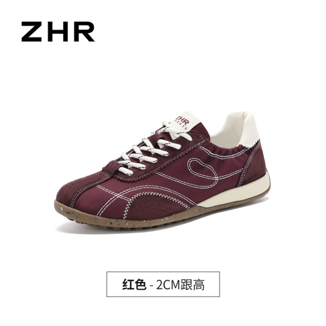 13675370.【ZHR则则】薄底德训鞋圆头系带平底女鞋[雨伞布+头层猪皮]