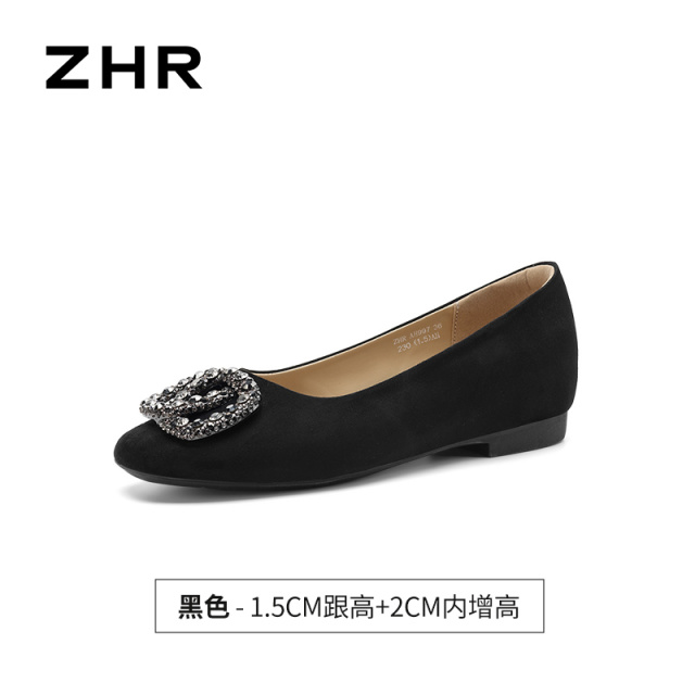 13675383.【ZHR则则】平底浅口圆头套脚粗跟女鞋[羊京绒]