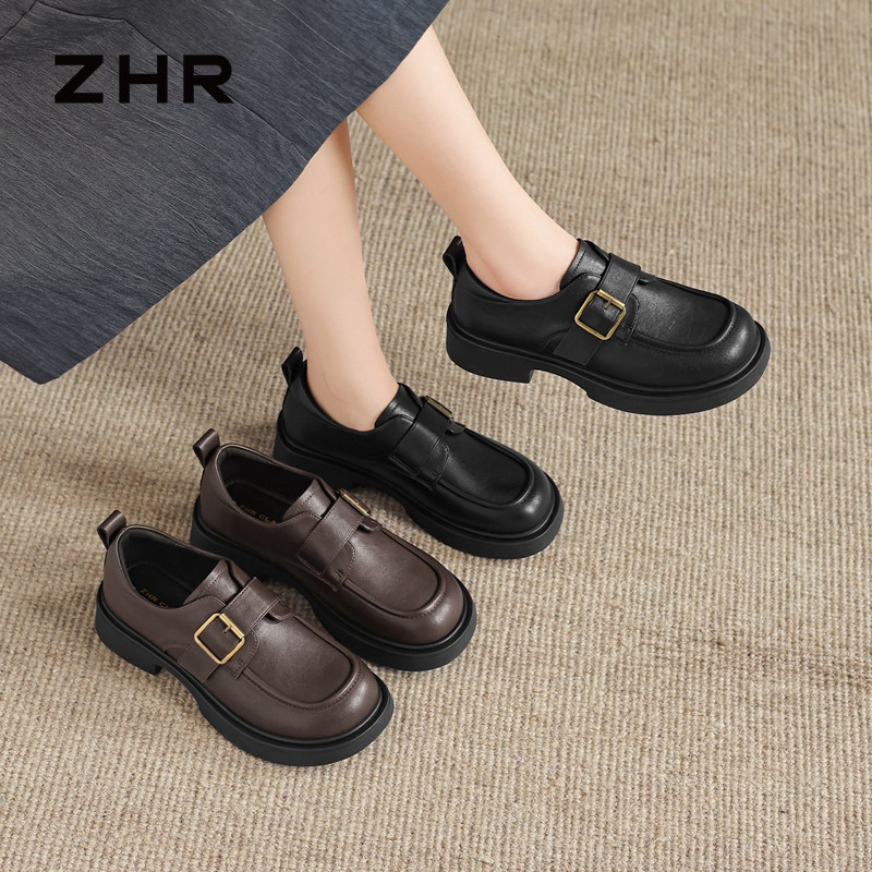13675350.【ZHR则则】深口单鞋圆头搭扣厚底女鞋[PU]